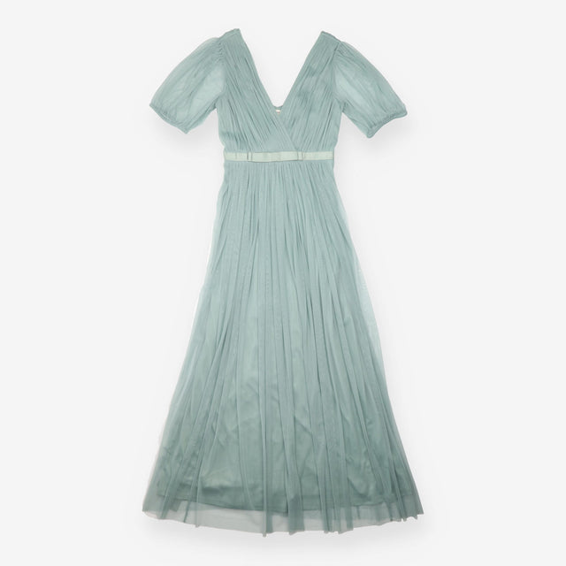 Monsoon Dress Sage Green Tulle Pleated Maxi