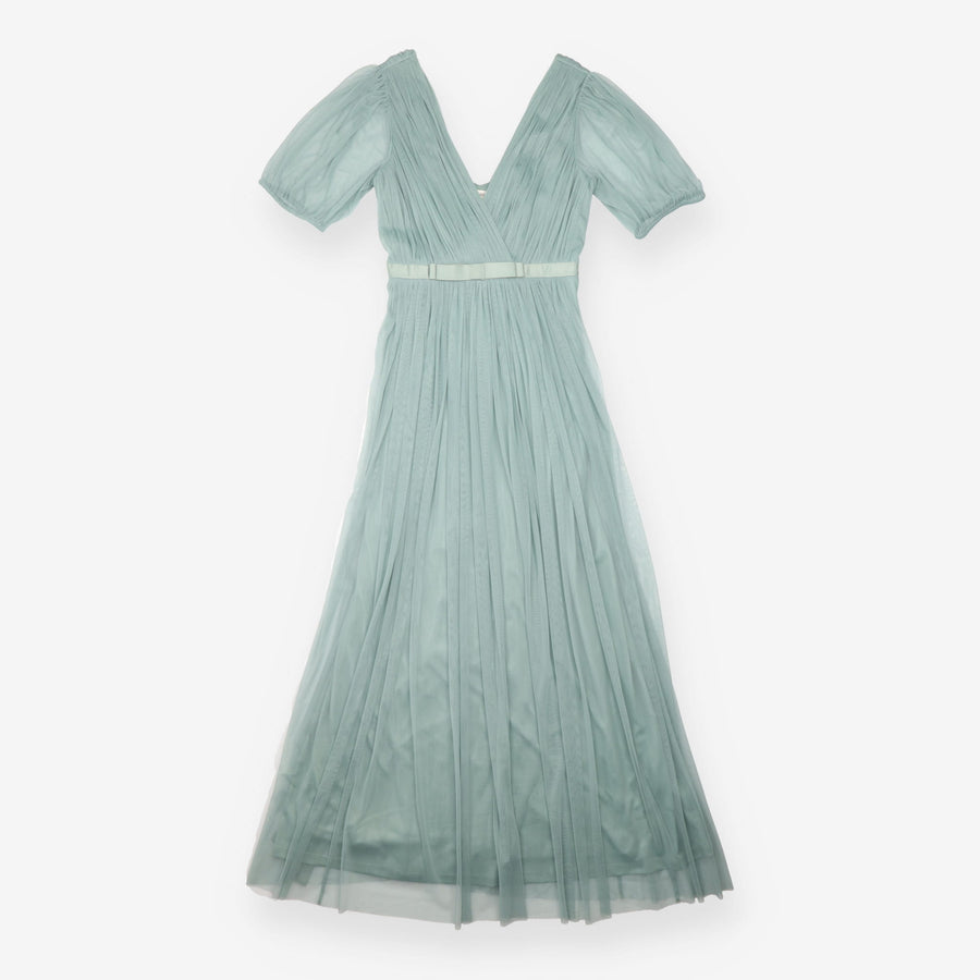 Monsoon Dress Sage Green Tulle Pleated Maxi