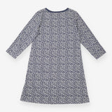Dress Navy Ditsy Leaf Print Crew Neck 3/4 Sleeve