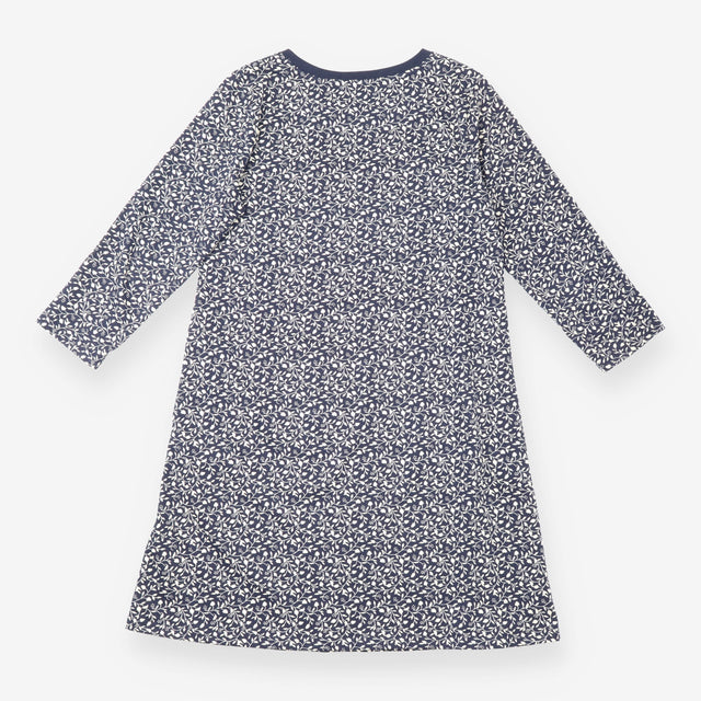 Dress Navy Ditsy Leaf Print Crew Neck 3/4 Sleeve