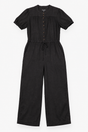 Jumpsuit Linen Short Sleeve Button Front Black