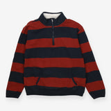 Sweater brick and navy stripe 1/4 zip