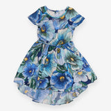Summer Dress Blue Sequin neckline and Blue Floral 
