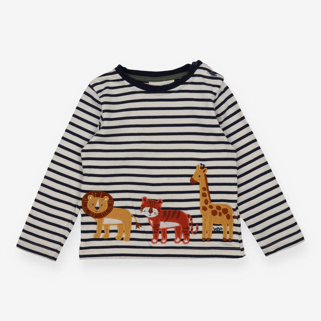 Tee Shirt navy and white strips with Lion, Tiger a