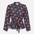 Black Vintage Pink Purple Floral Belted Long Sleev