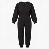 Charcoal Long Sleeve Jersey Tapered Leg Jumpsuit