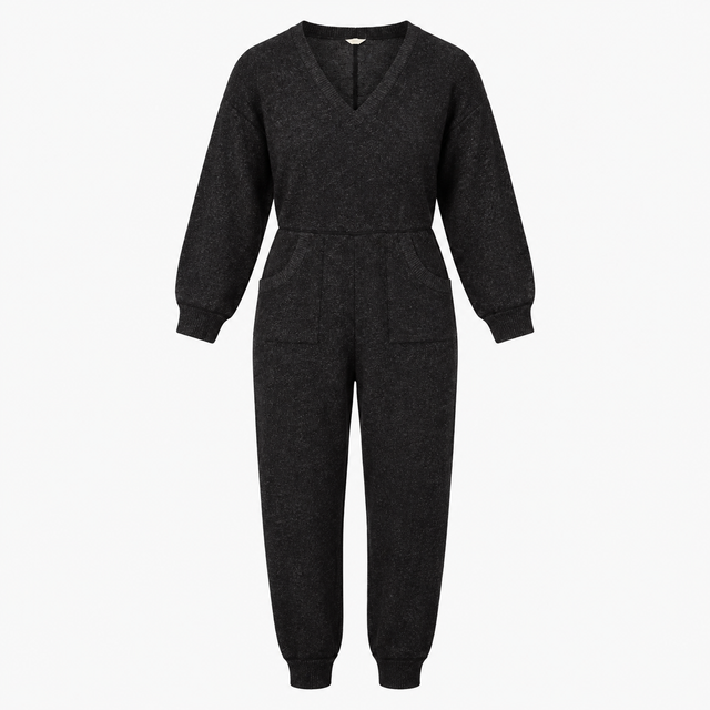 Charcoal Long Sleeve Jersey Tapered Leg Jumpsuit