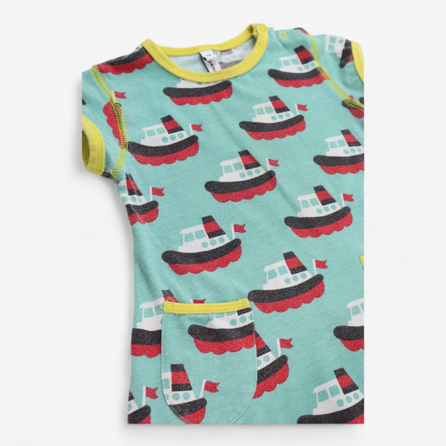 Dress Jersey Short Sleeve Blue with Tug Boats