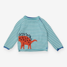 Blue Striped Dinosaur Knit Jumper 