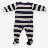 Sleepsuit velour blue white stripe stars
