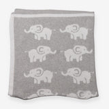 Knitted Blanket Grey with White Elephants