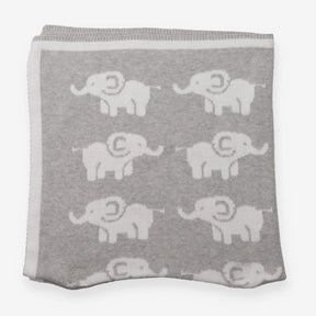 Knitted Blanket Grey with White Elephants