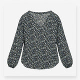 Floral Blouse Navy Blue Long Sleeve Pintuck Detail