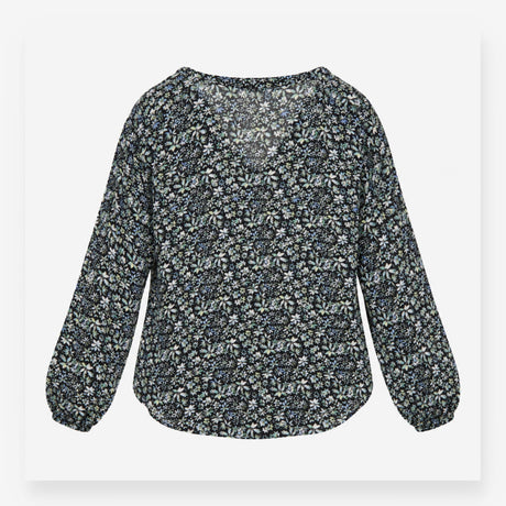 Floral Blouse Navy Blue Long Sleeve Pintuck Detail