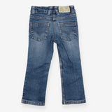 Blue denim jeans pink stitching