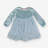 Dress blue velour net skirt gold stars wings 
