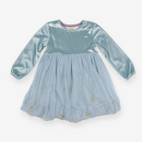 Dress blue velour net skirt gold stars wings 
