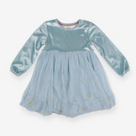 Dress blue velour net skirt gold stars wings 