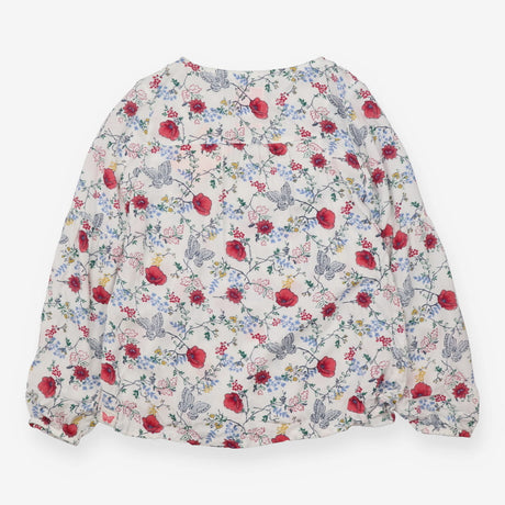 White blouse with Poppies and butterflies