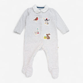 Sleepsuit Collared Grey Stripe with Festive Appliq