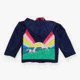 Coat Navy Pink Fleece Lined Horses in Sunset
