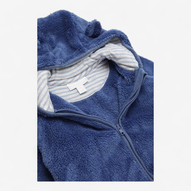 Fleece Pramsuit Blue with Striped Lining