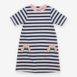Jersey Dress Short Sleeve Navy Strips, Pink Collar