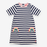 Jersey Dress Short Sleeve Navy Strips, Pink Collar