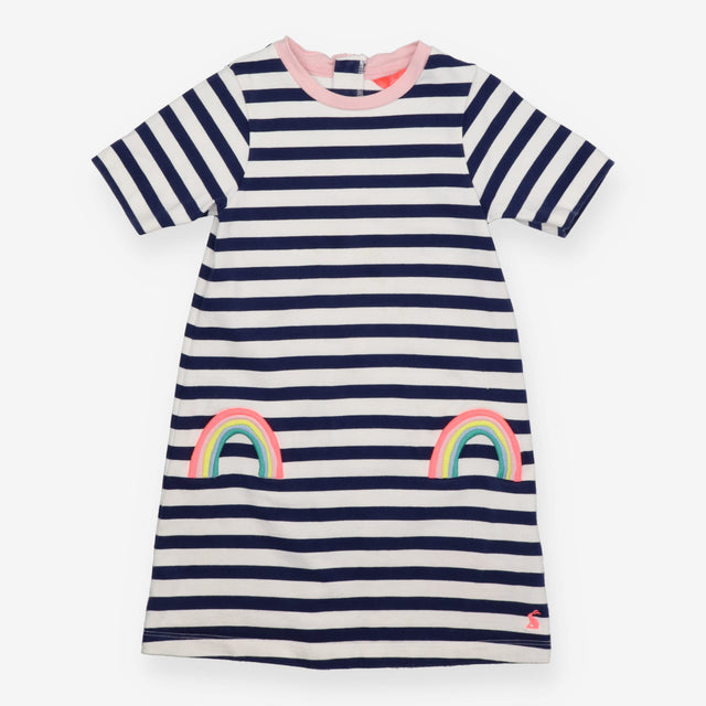Jersey Dress Short Sleeve Navy Strips, Pink Collar