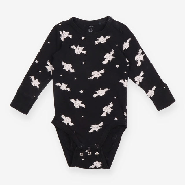 Baby Bodysuit Black Bat Print Lon
