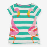 Tunic green stripe flamingos