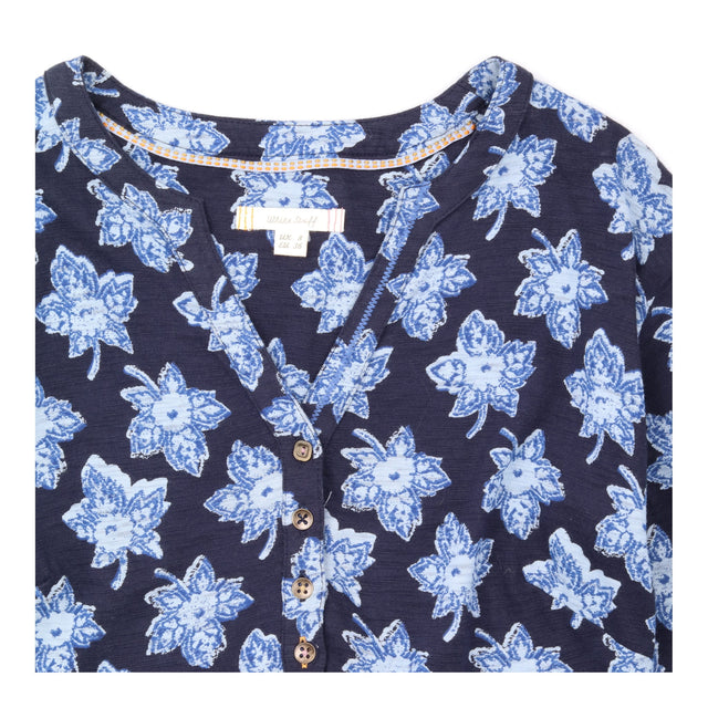 Dress Navy Blue Floral Cotton Jersey Long Sleeve