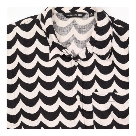 Shirt Dress Short Sleeve Wave Print Black White