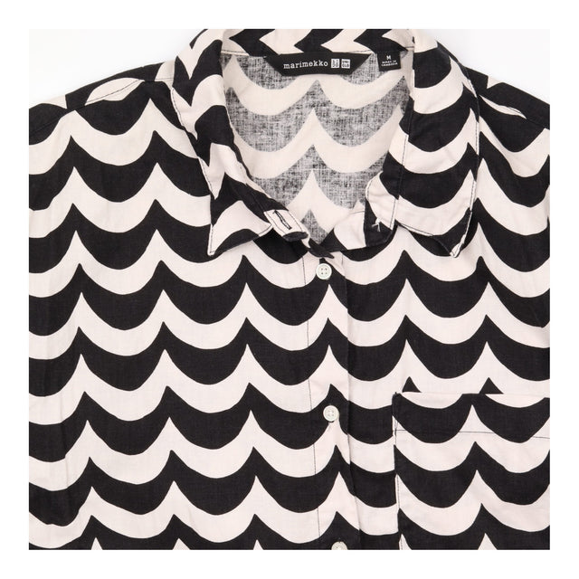 Shirt Dress Short Sleeve Wave Print Black White