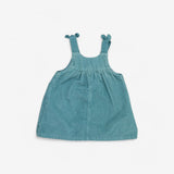 Teal cord pinafore with bow on straps 