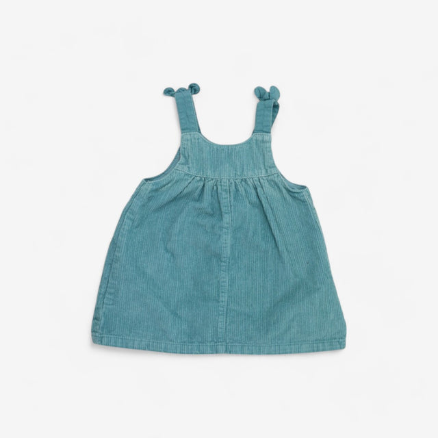 Teal cord pinafore with bow on straps 