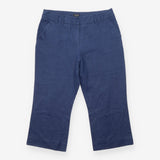 Linen Trousers Navy Cropped Wide Leg Tailored