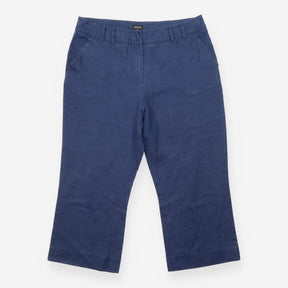 Linen Trousers Navy Cropped Wide Leg Tailored
