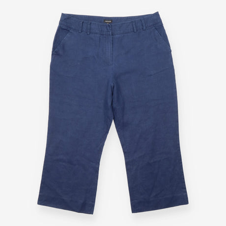 Linen Trousers Navy Cropped Wide Leg Tailored