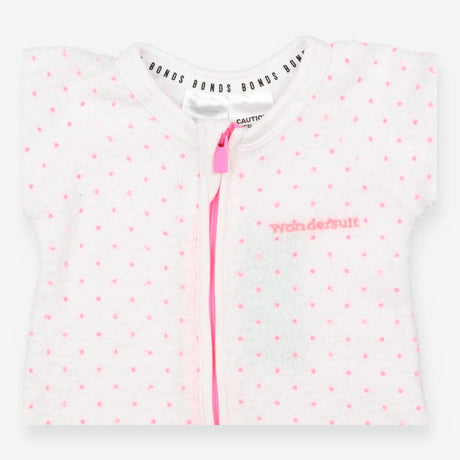 Wondersuit white towelling pink spot