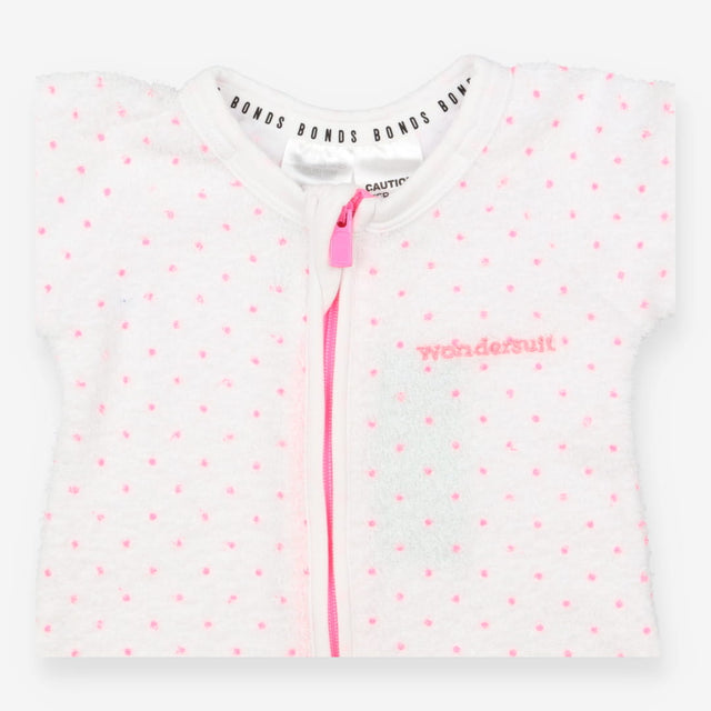 Wondersuit white towelling pink spot