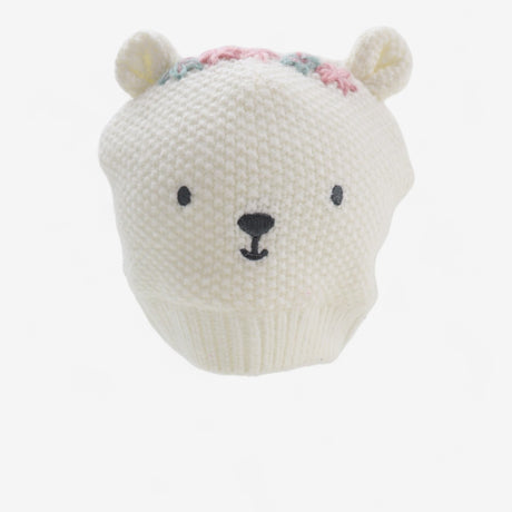 Cream Bear Hat with Flowers