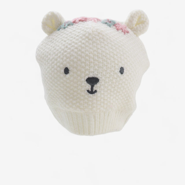 Cream Bear Hat with Flowers