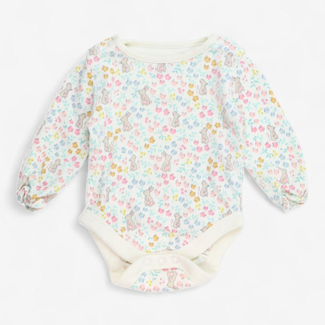 Bodysuit Long Sleeve Floral with Bunnies