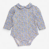 Collared bodysuit blue and yellow floral 