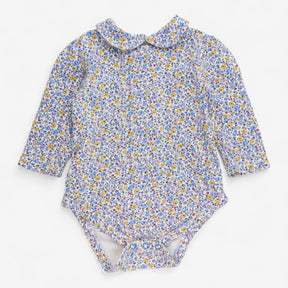 Collared bodysuit blue and yellow floral 