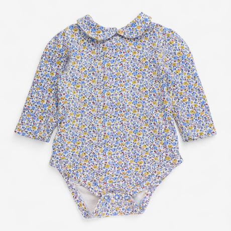 Collared bodysuit blue and yellow floral 