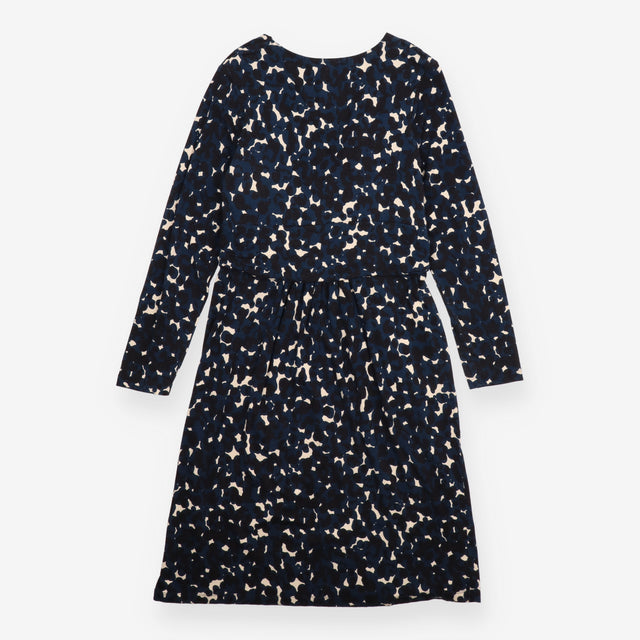 Midi Dress Black Cream Abstract Print Wrap V Neck