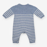 Romper blue stripe knit sail boat