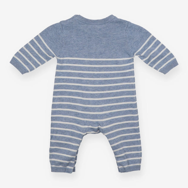Romper blue stripe knit sail boat